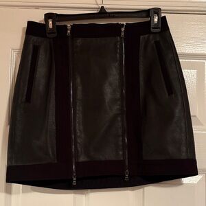 BCBGMaxAzria Black Leather Mini Skirt with Zipper Details